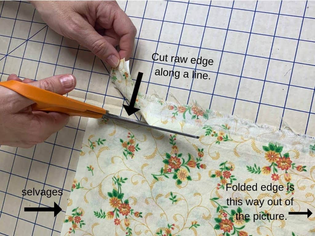 Use scissors to square the fabric use scissors to square the fabric