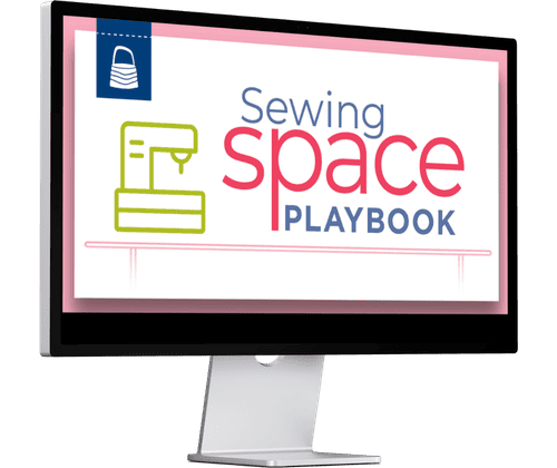 Sewing Space Playbook logo on a computer monitor.